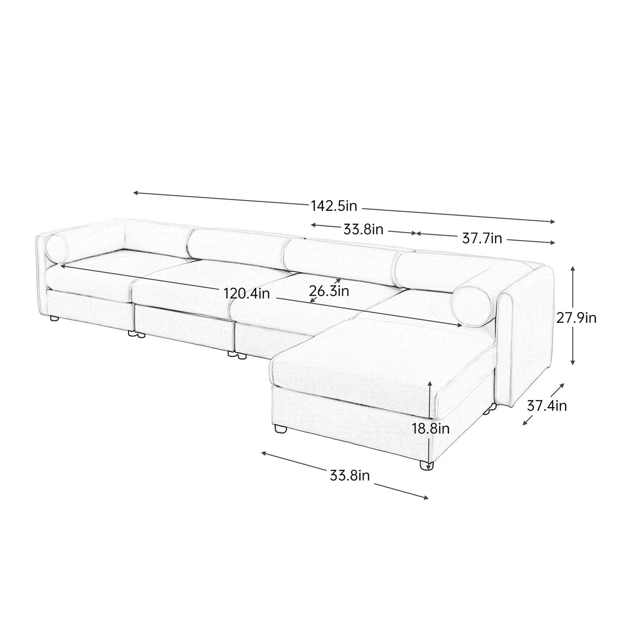 Contemporary Elegant Sofa With Storage And Ottoman