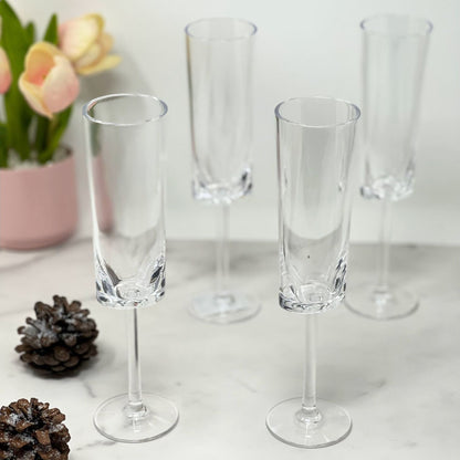 Oval Halo Unbreakable Plastic Champagne Flutes (Set of 4), Acrylic Wedding Mimosas Glasses, 4Oz - Clear