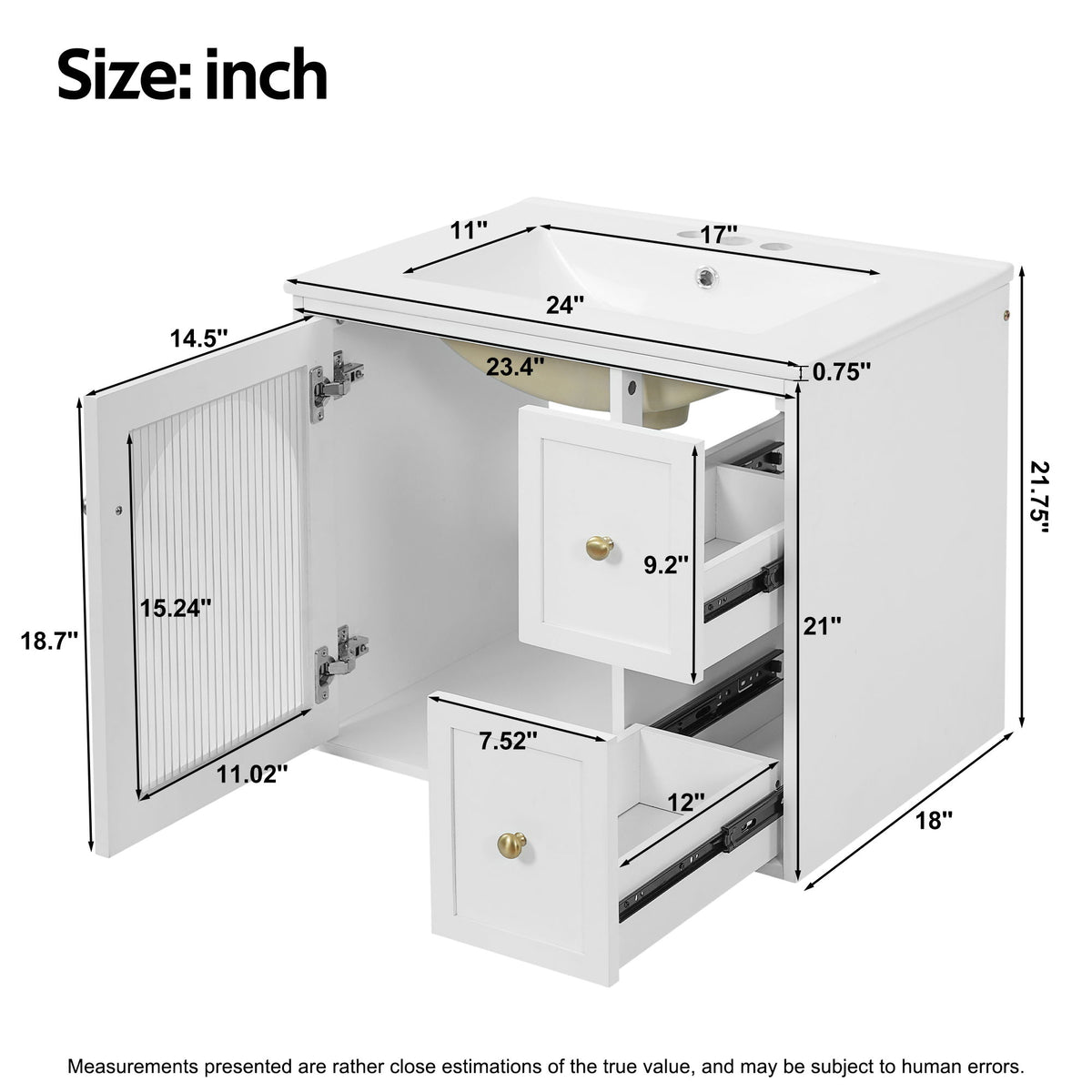 Wall-Mounted Bathroom Vanity Set With Sink, 2 Drawers And Soft-Close Door