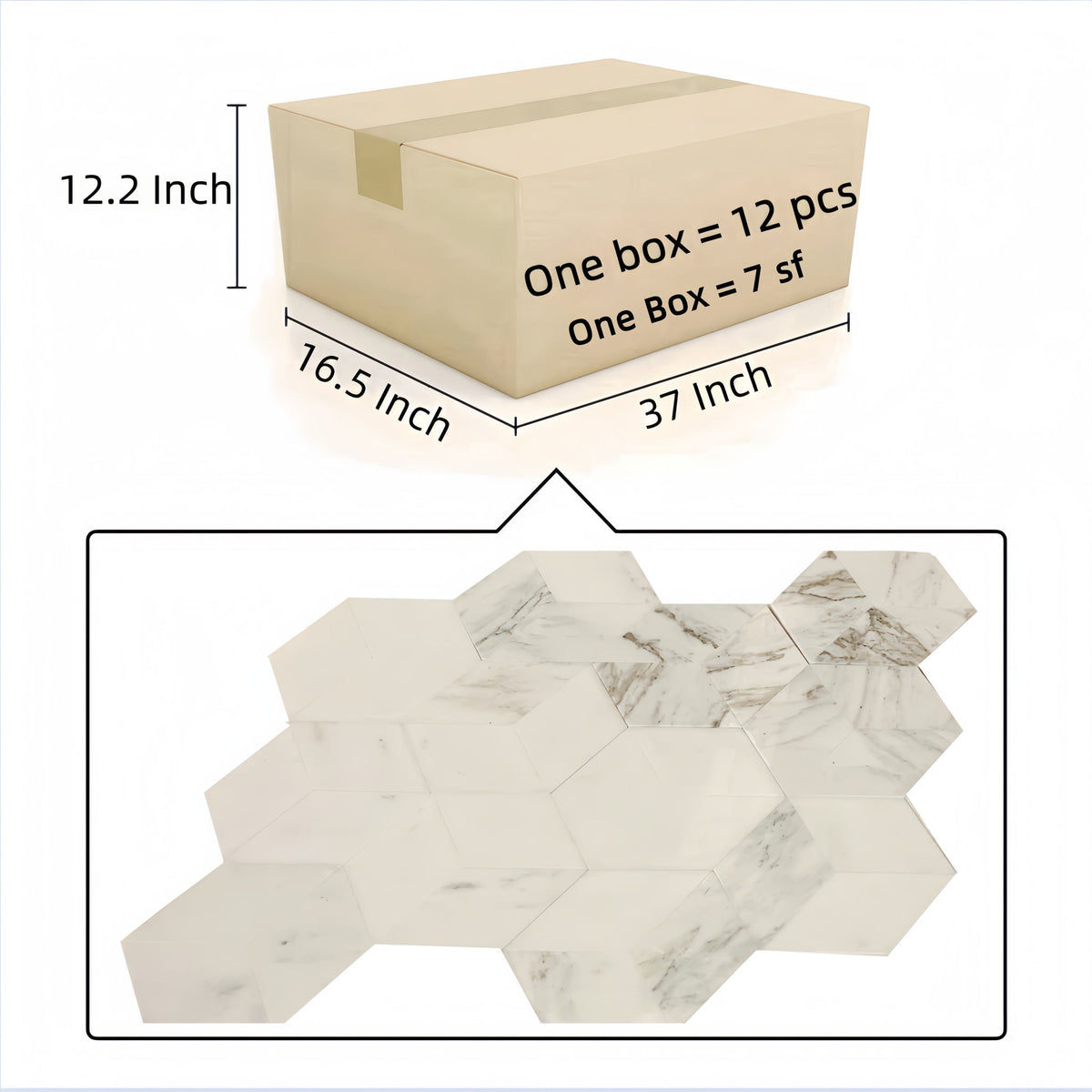 Hexagon Natural Marble Polished Tile For Wall And Floor (Set of 12)