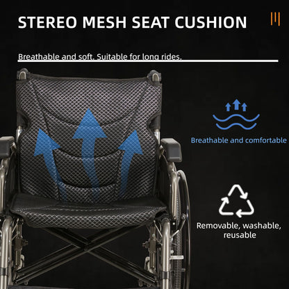 Lightweight Foldable Nursing Wheelchair For Adults Double X Force Support, 300Lbs Capacity, Breathable Cushion & Anti Backflip Design With Tires, Adjustable Seat Belt, Quick Release Wheels - Dark Gray
