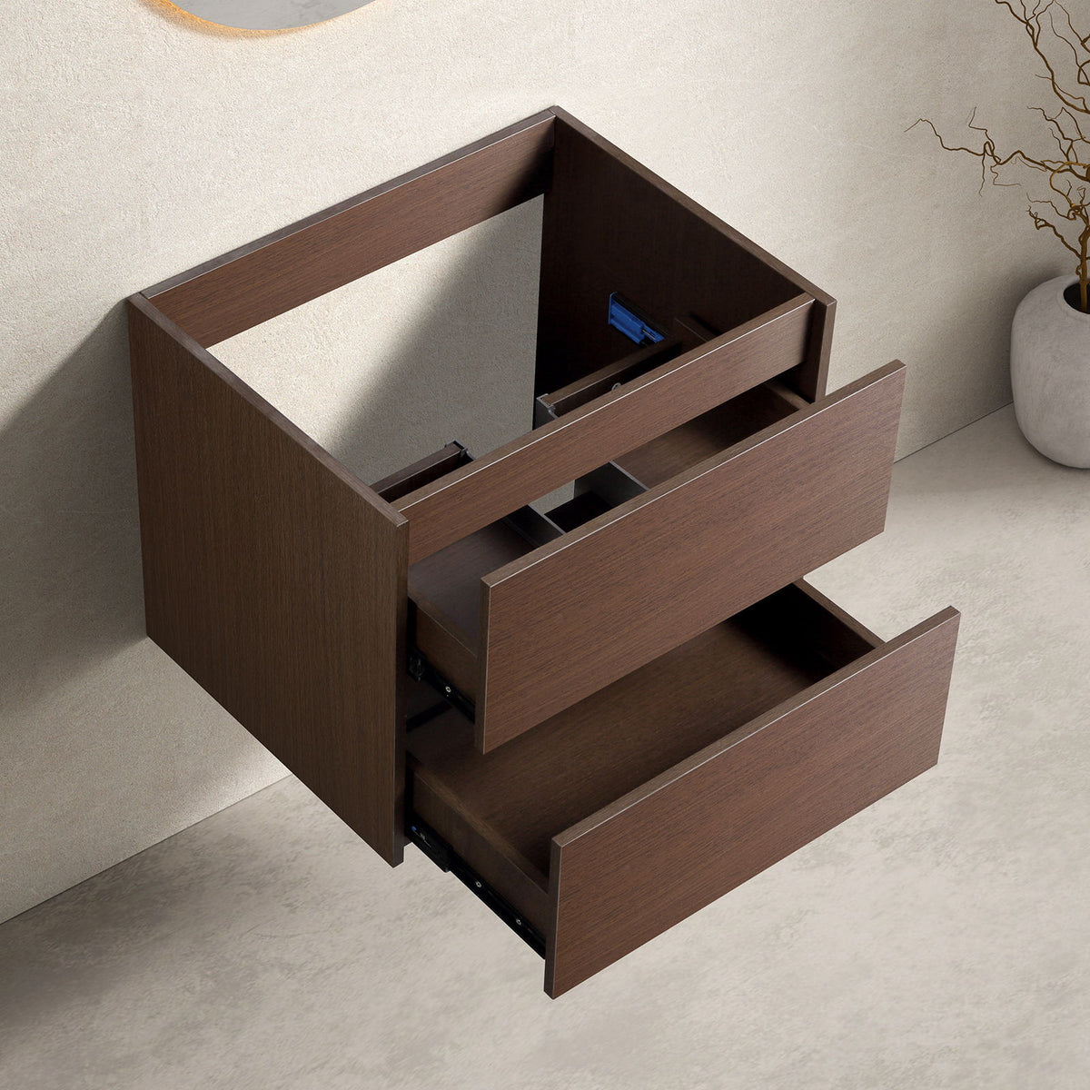 Wall-Mounted Bathroom Vanity, Soft-Close Drawer, Premium Slides - Black Brown