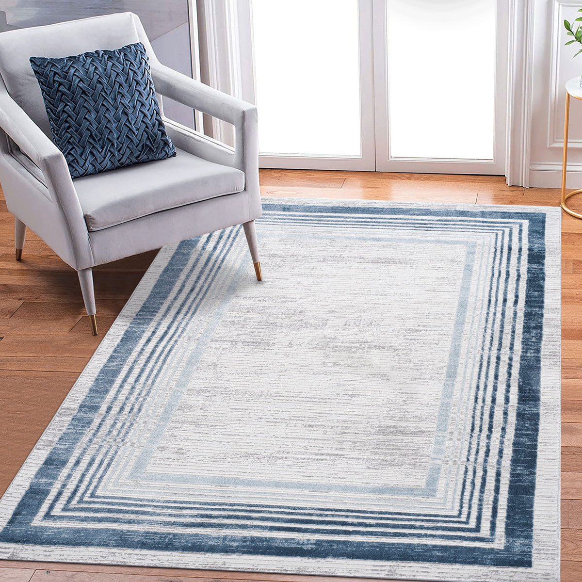 Marfi - 8' X 10' Bordered Area Rug - Blue / Ivory
