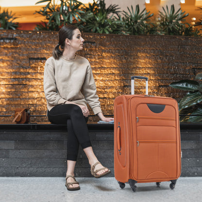 Softside Luggage Expandable 3 Piece Set Upright Spinner Lightweight Travel Suitcase 22" / 26" / 30" - Orange