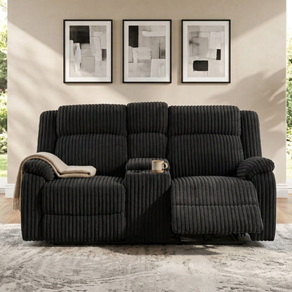 Motion Loveseat Recliner With Console Soft Seat Upholstered For Living Room - Black