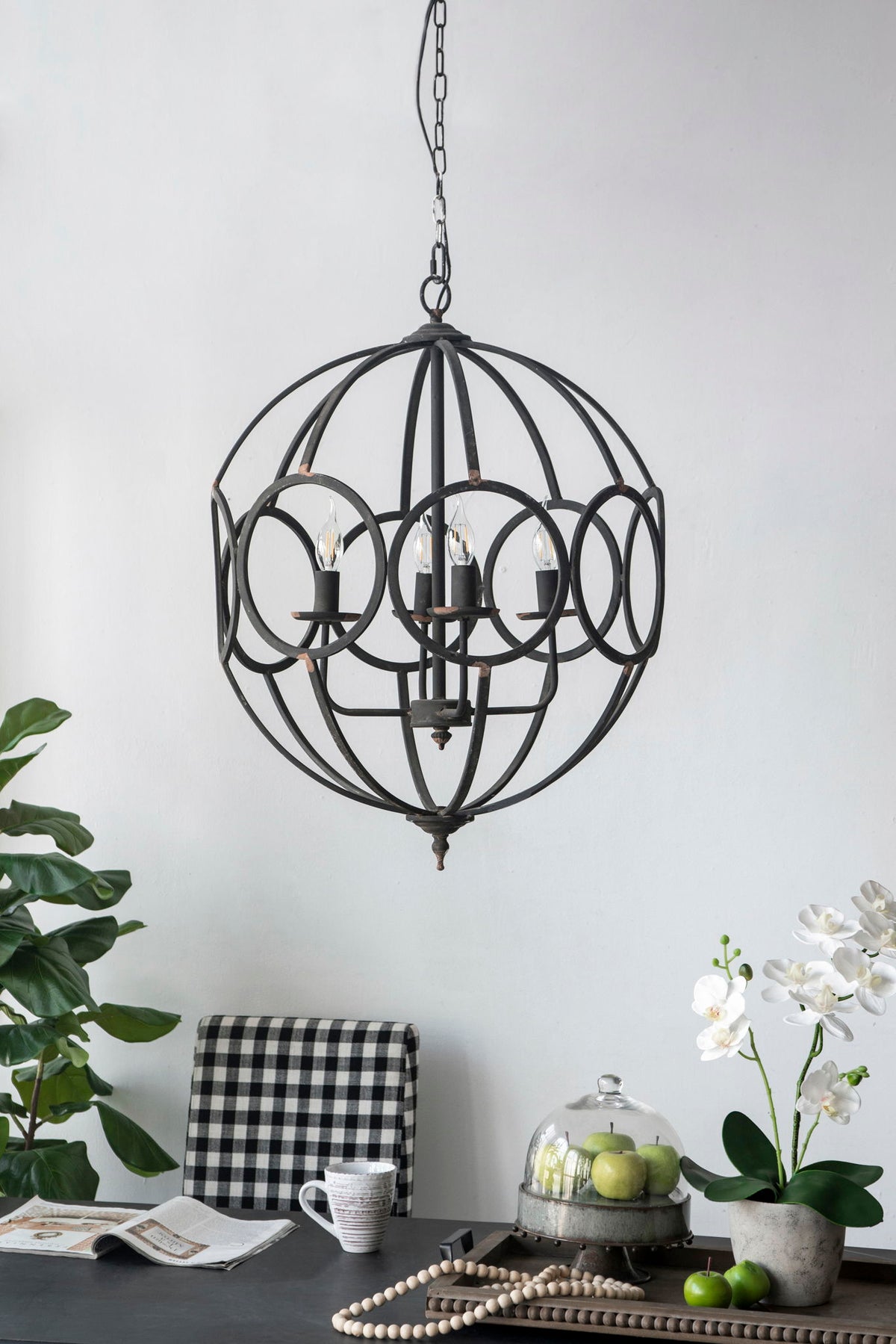 4 Light Metal Chandelier, Hanging Light Fixture With Adjustable Chain For Kitchen, Bulb Not Included - Black