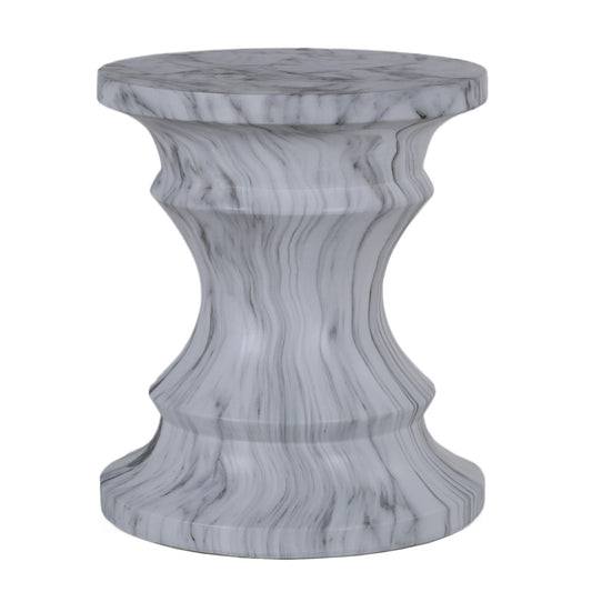 Geometric Round Outdoor End Table - Marble