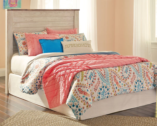 Willowton - Full Panel Headboard with Bolt on Bed Frame - Whitewash