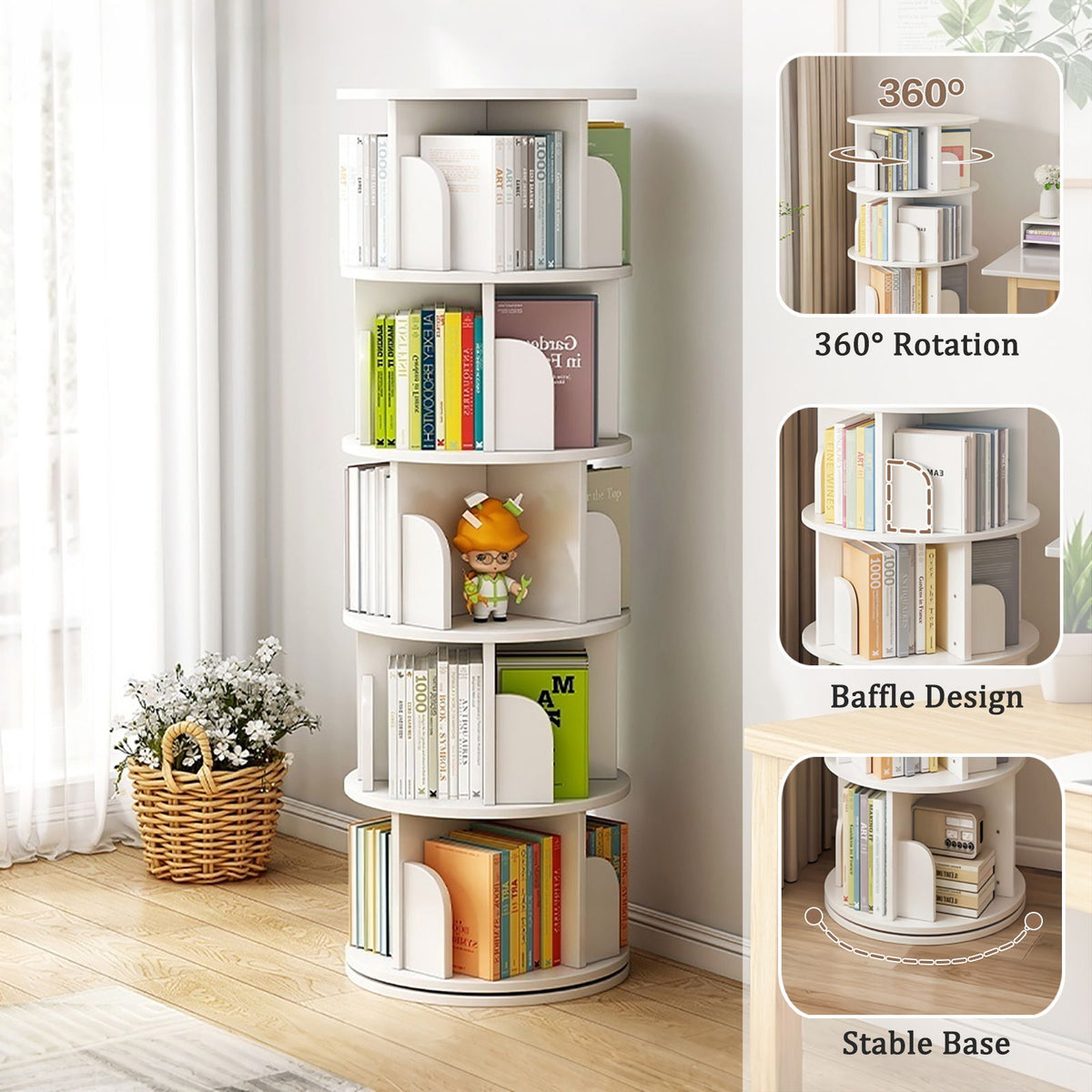 5 Tier Rotating Bookshelf, Spinning Design