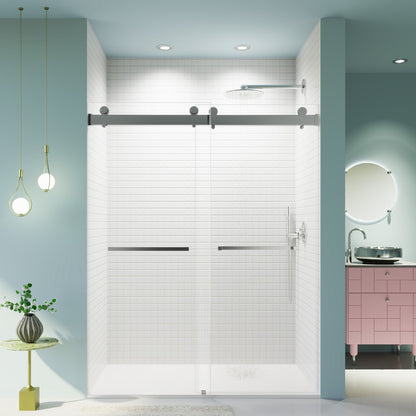 Frameless Double Sliding Soft Close Shower Door, Tempered Glass