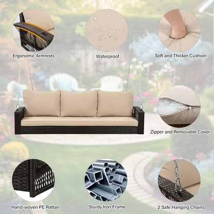3 Person Large Patio Swing Bench With Cushions For Backyard