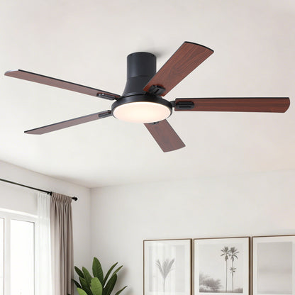Flush Mount Ceiling Fans With LED Light And Remote Control, 5 Blades