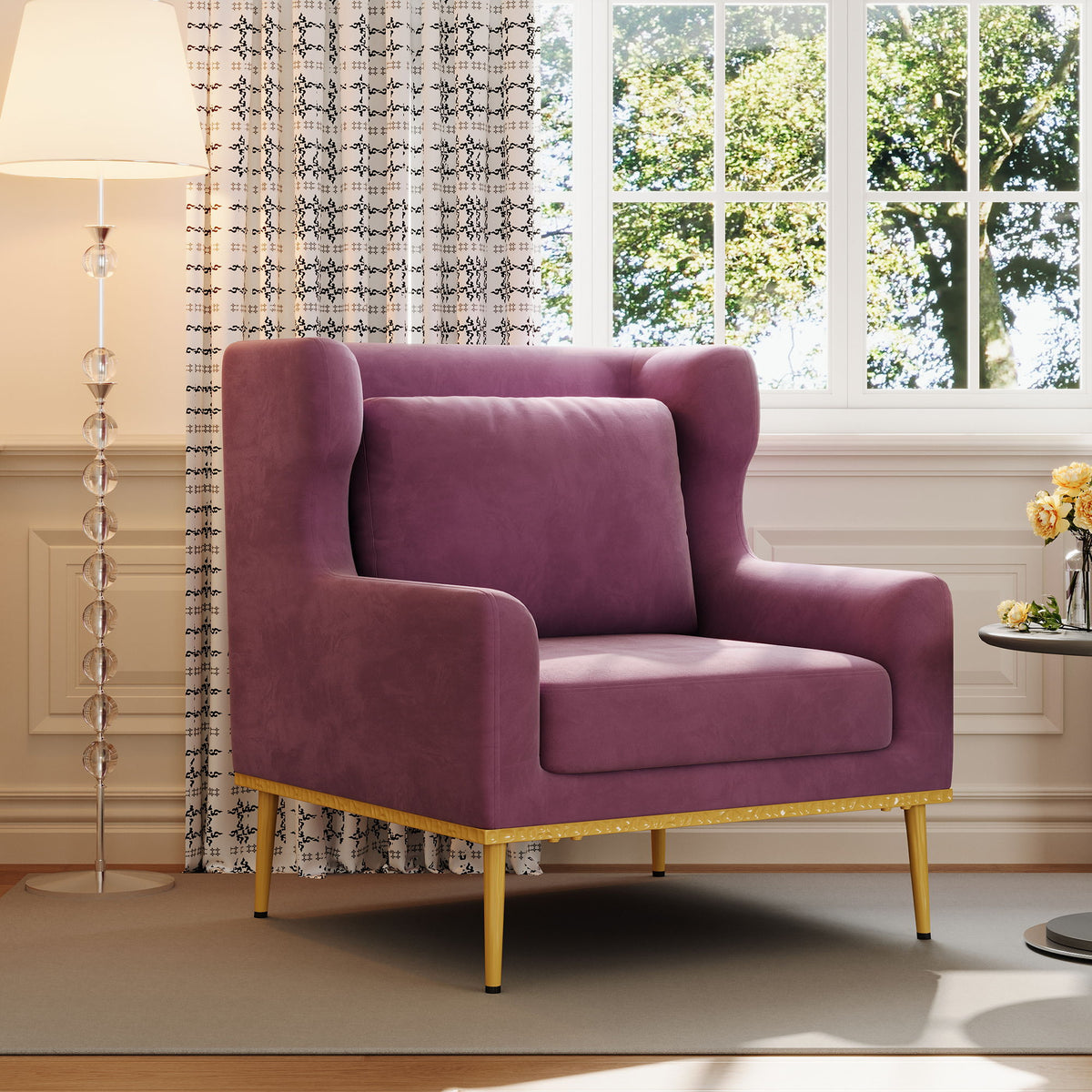 Elegant Curved Armrest Accent Armchair
