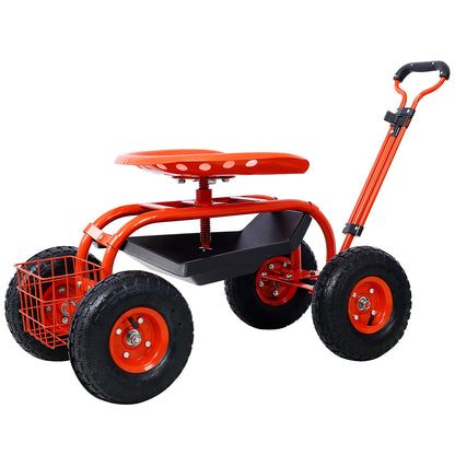Rolling Garden Scooter Cart Seat With Wheels, 360 Swivel, Tool Tray