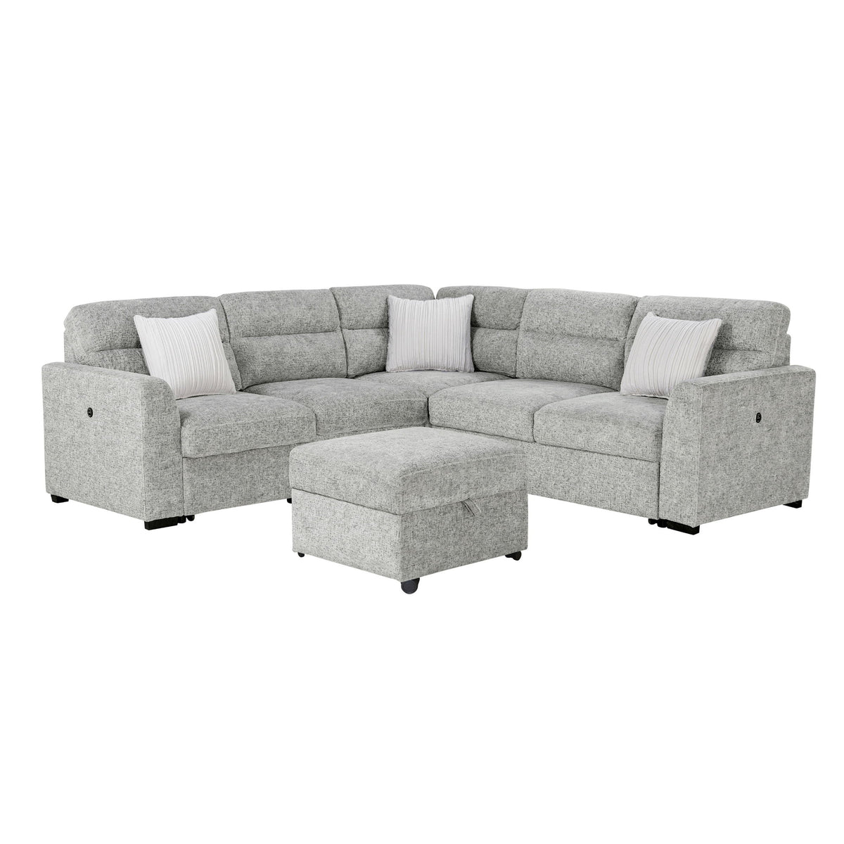Emiliano - Sectional Sofa With 3 Pillows And Storage Ottoman - Nickel