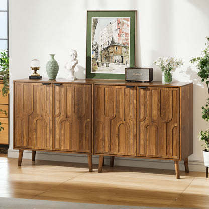 Farmhouse Style Sideboard Buffet Cabinet With Storage Bar Cabinet - Walnut