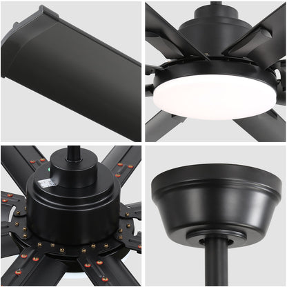 72" Large Design Ceiling Fan With Smart Remote Control, 6 Wind Speed DC Motor For Living Room - Black