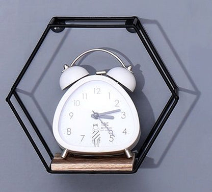 Wall Mounted Hexagonal Floating Shelves - Black (Set of 3) In Different Sizes, Modern Metal Wall Shelf, Simple Wood Partition Storage Shelves, Wall Decor Rack - Natural Wood