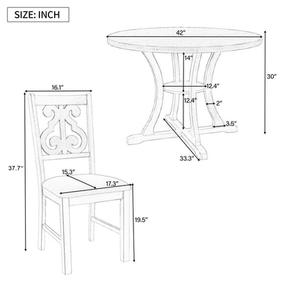 5 Piece Round Dining Table And Chair Set With Unique Legs And Hollow Chair Back