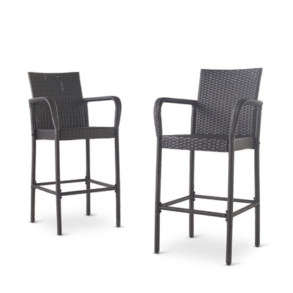 Outdoor Wicker Barstools With Rattan And Iron Frame
