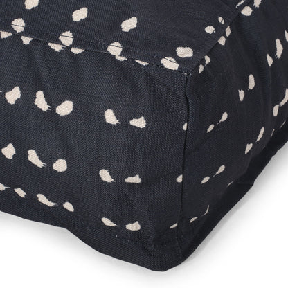 Dalm - Fabric Square Pouf Ottoman With Polystyrene Beads Filling - Dark Blue / White