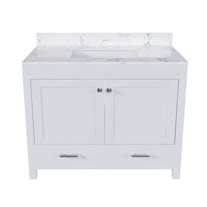 43" Bathroom Vanity With Artificial Marble Carrara Top Set, Multi Functional Bathroom Cabinet With Doors And Drawer - White