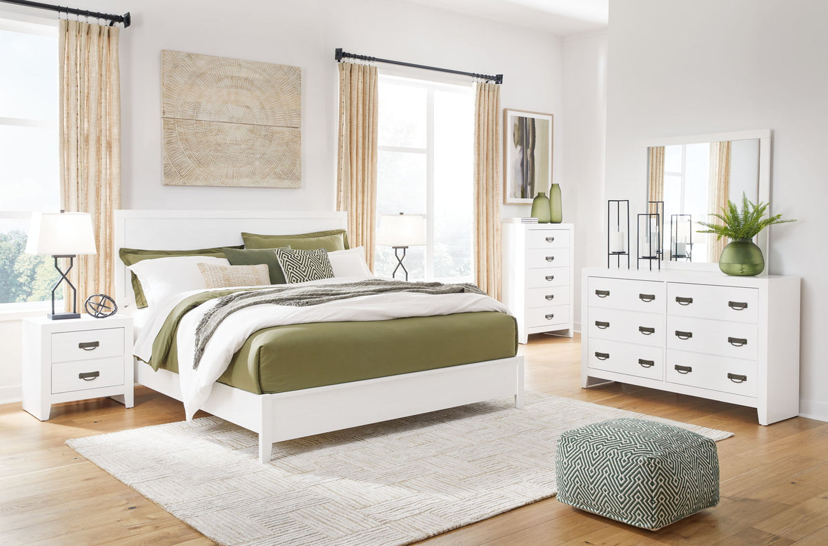 Binterglen - 4 Pc. - Dresser, Mirror, Chest, California King Panel Bed - White