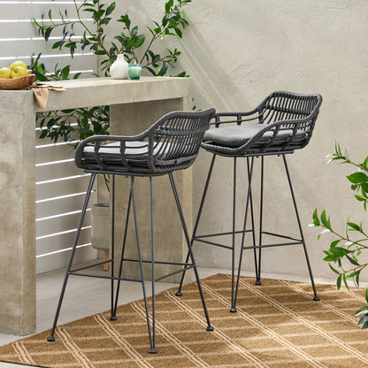 Outdoor Rattan Bar Chair With Metal Legs