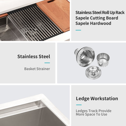 Classic Ceramic Farmhouse Sink Workstation Single Bowl With Durable Finish