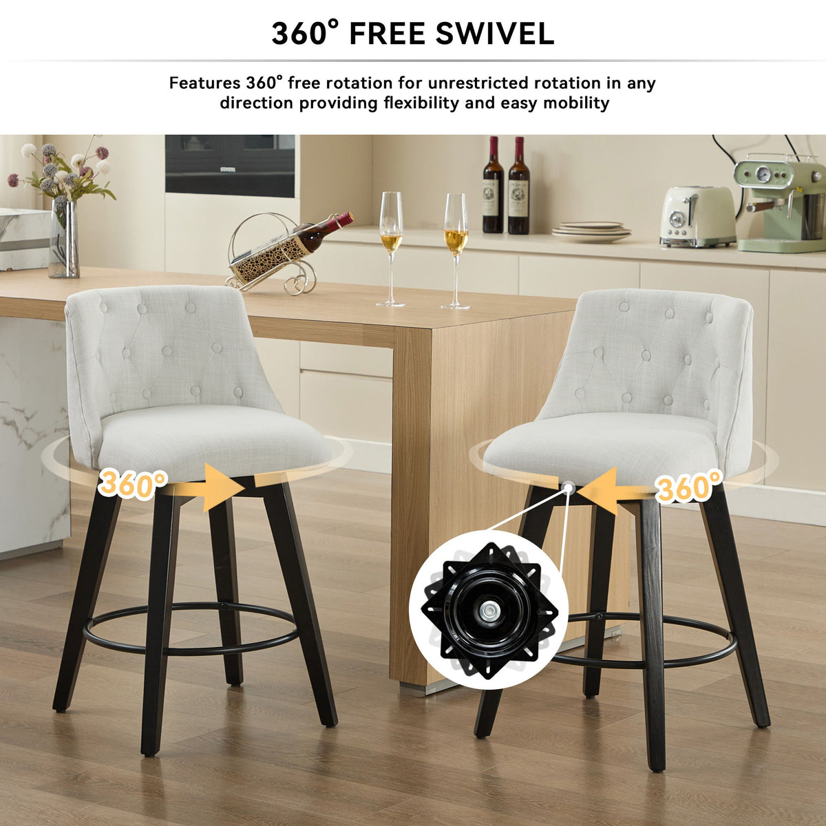 Swivel Bar Stools & Button Tufted Back (Set of 2)