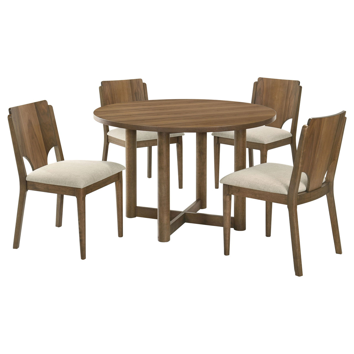 Graham - 5 Piece Round Dining Table Set - Walnut