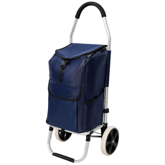 Foldable Shopping Trolley With Wheels And Waterproof Bag - Blue