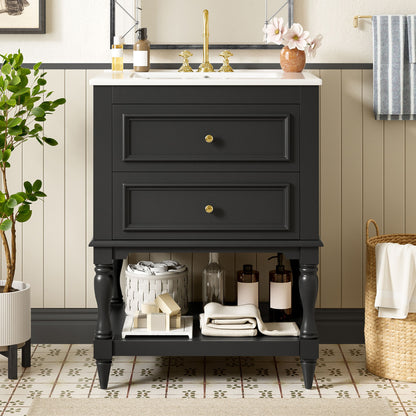 Bathroom Vanity With Sink, 2 Drawers Storage Cabinet, Open Shelf