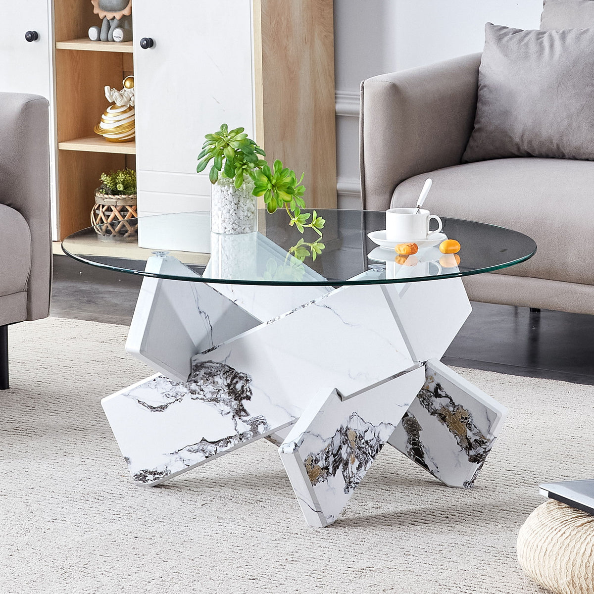 Modern Round Glass Coffee Table With Tempered Glass