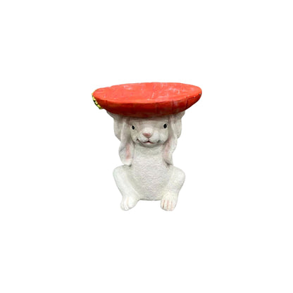 Cute Bunny Side Table With Carrot Top, Plant Stand For Indoor Outdoor Garden Decor - Red / White