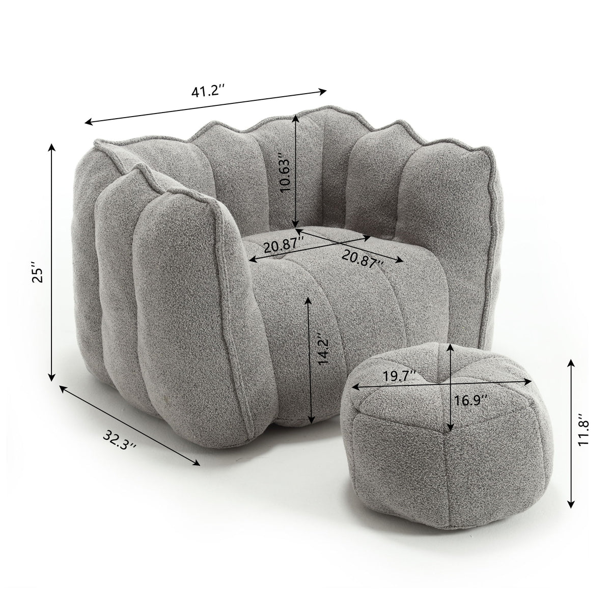Soft Bean Bag Chair With High Resilient Foam (Chips) - Gray