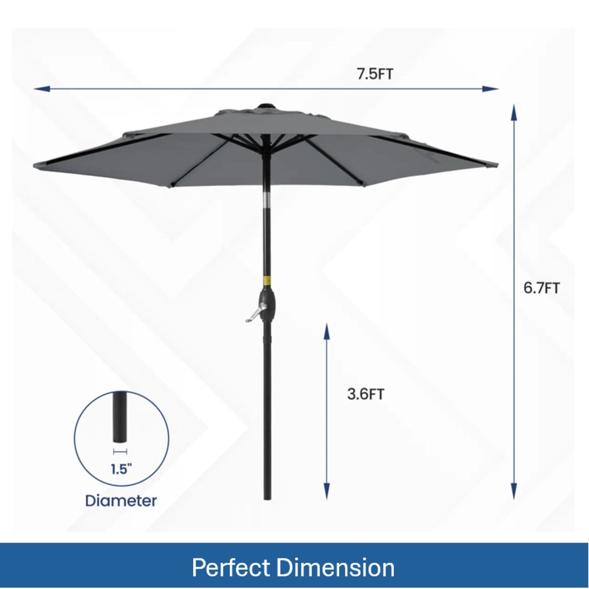 Umbrella With Crank Lift & Tilt, UV-Resistant Canopy For Patio