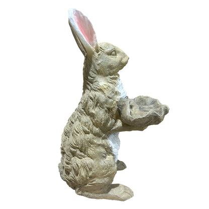 Bunny Statue Garden Ornament - Antique Brown / White