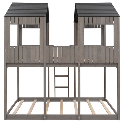 Bunk Bed With Roof, Window, Guardrail, Ladder