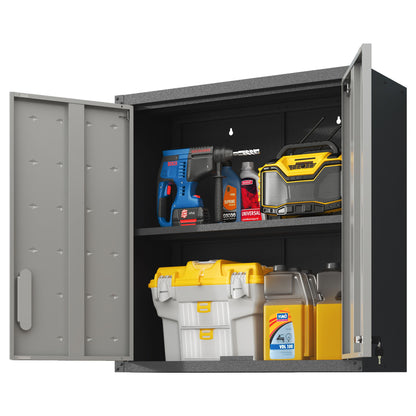 Metal Wall Mounted Tool Storage Cabinet With 2 Locking Doors, Adjustable Shelf, And Drawer