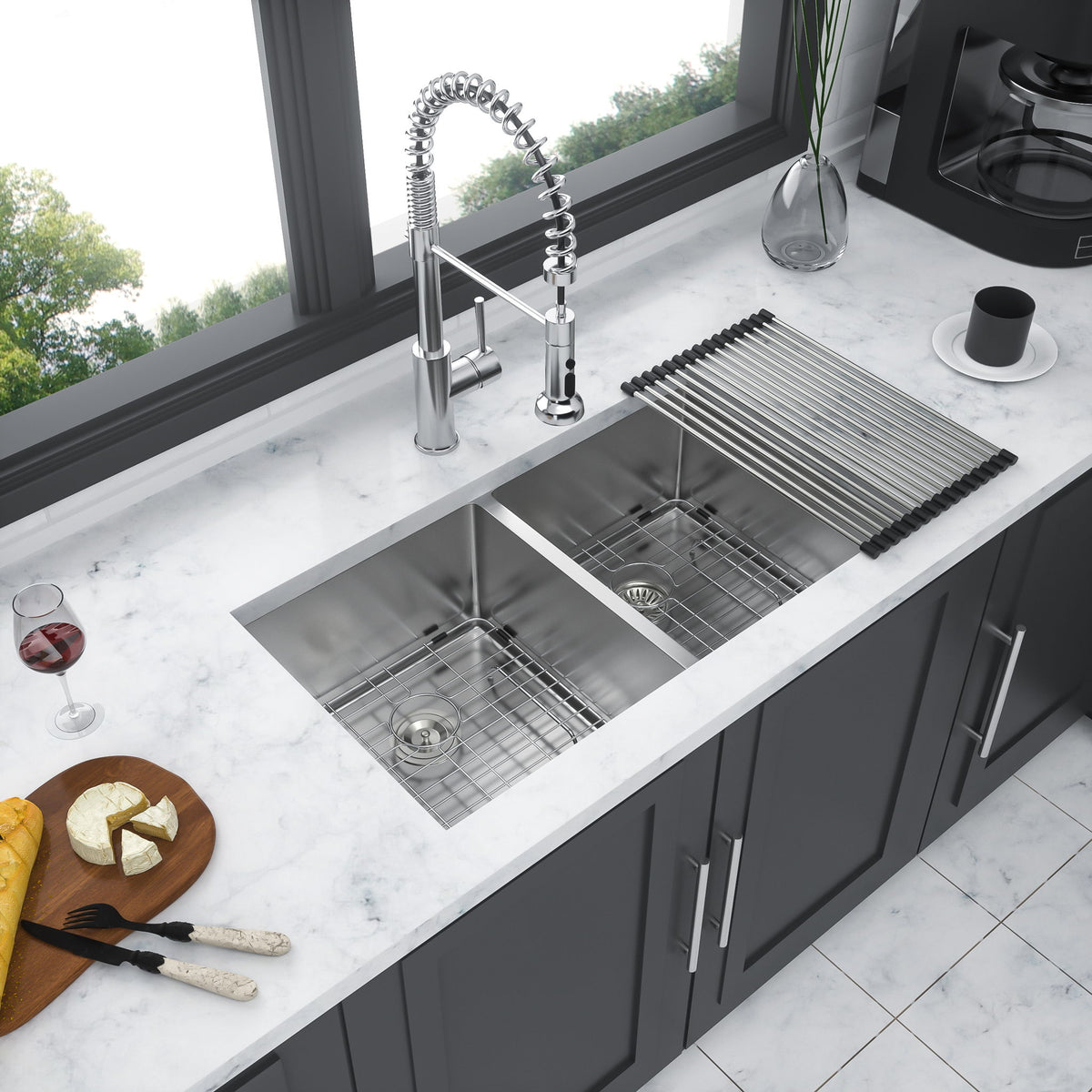 Modern Double Bowl Undermount Kitchen Sink 50 / 50 Design Stainless Steel