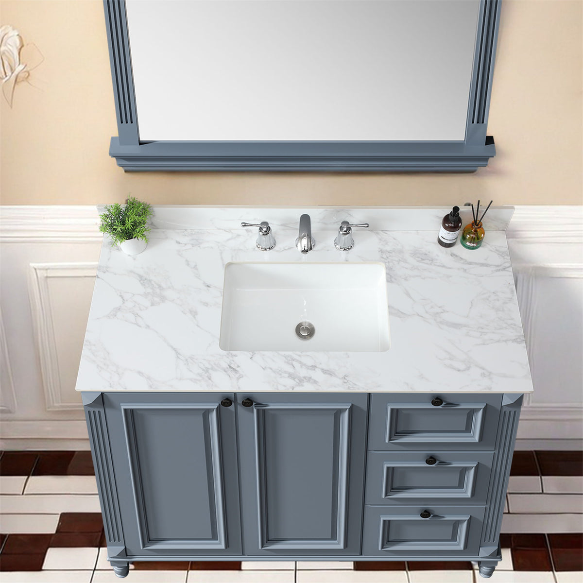 Elegant Sintered Stone Bathroom Vanity Top With Rectangular Undermount Ceramic Sink