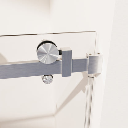 Frameless Single Sliding Shower Doors, 5 / 16" Thick Sgcc Tempered Glass - Brushed Nickel