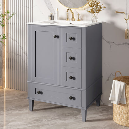 Bathroom Vanity With Integrated Basin, Soft Close Drawers, Door Mounted Double Layer Shelf