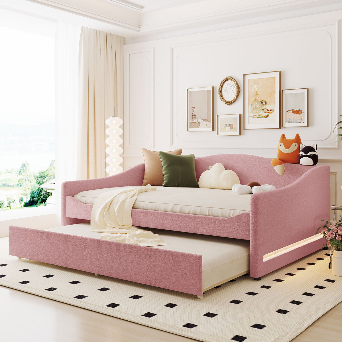Upholstered Daybed With Light And Trundle
