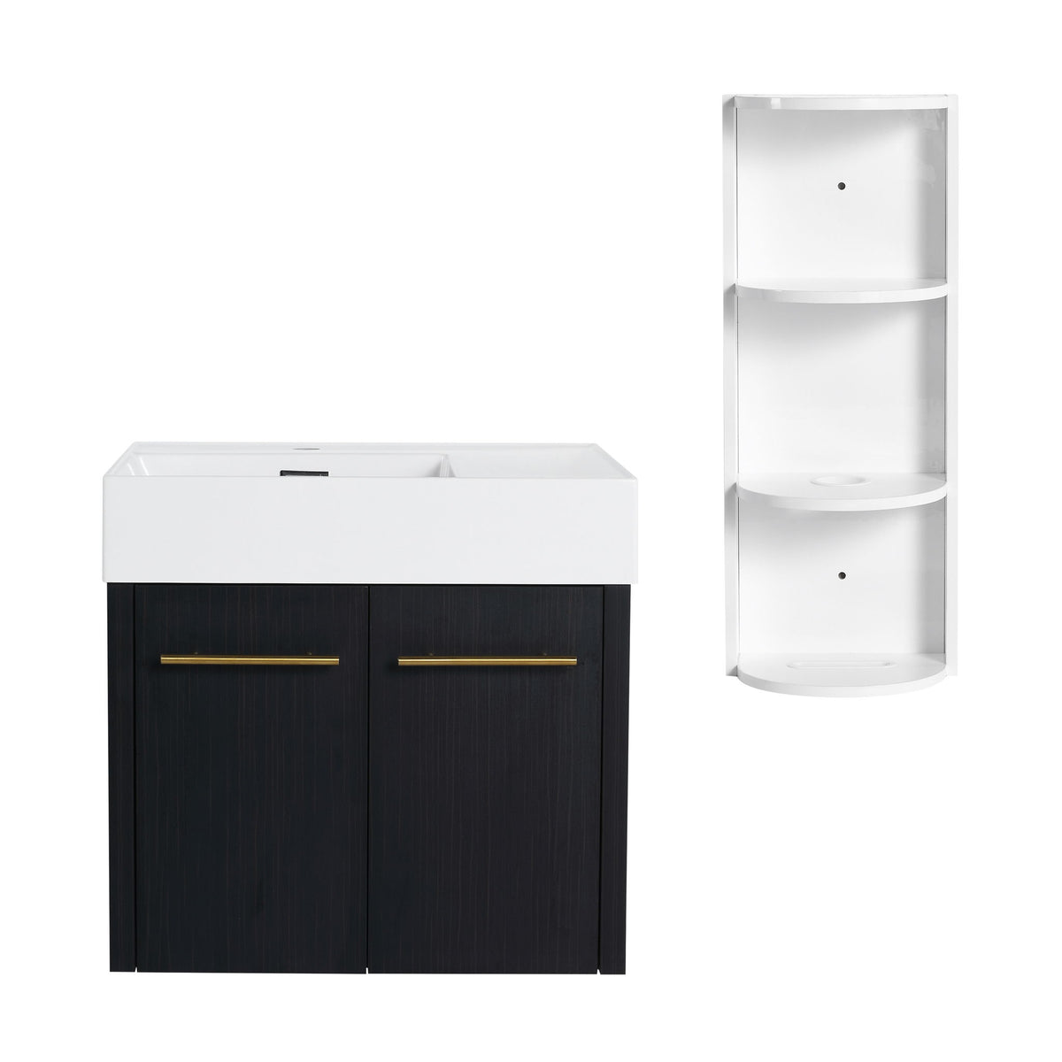 Modern Wall Mounted Bathroom Vanity With Thick Edge Resin Sink And Storage Rack