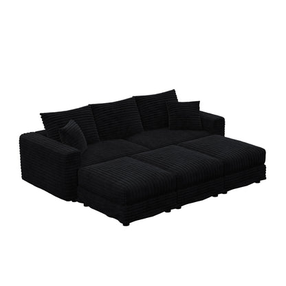 Convertible Deep Seat Sofa With Soft Pillows And Ottomans