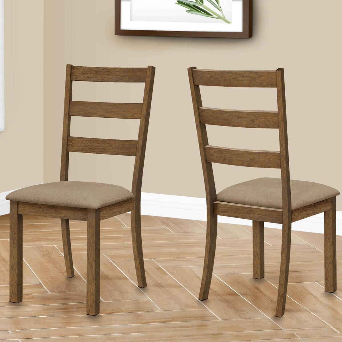 Dining Chair, Side, Upholstered For Dining Room, Transitional (Set of 2) - Beige