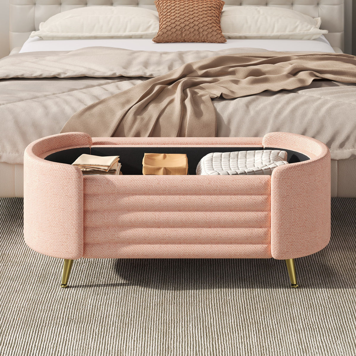 Modern Oval Storage Ottoman With Upholstery
