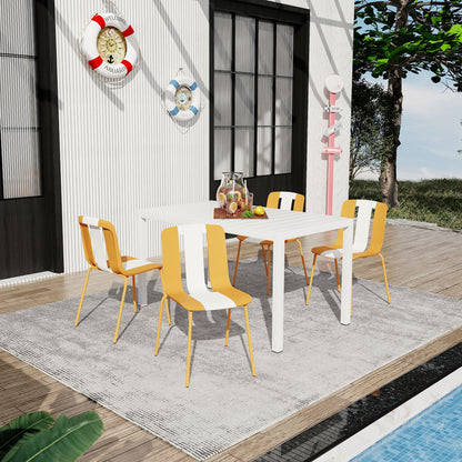 4 Piece Set Of Modern Striped Color- Blocking Single Chairs With Long Table